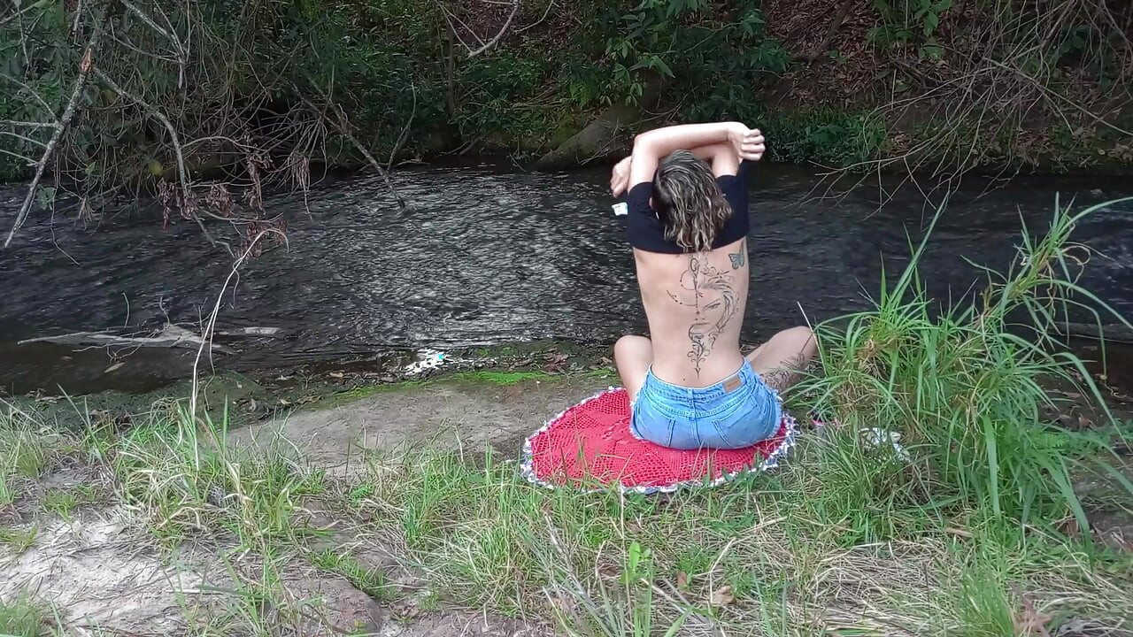 Encounter with a stranger at a waterfall ends in outdoor sex.