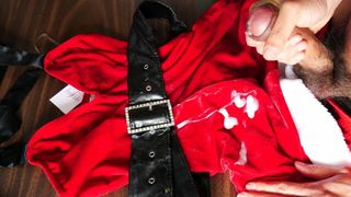 Christmas velvet lingerie nightie poured with lube and cum