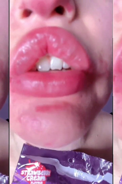 Asmr Teeth candy essen - Asmr, Augenbrille, Gianess, lippenstift, große lippen, Mough, Essen, Gesichtsfetisch, lange Nägel