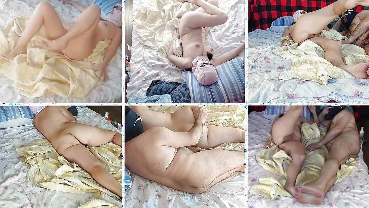Sensual massage of a hot couple with oil on the body. Foreplay in the bedroom with an amateur couple.