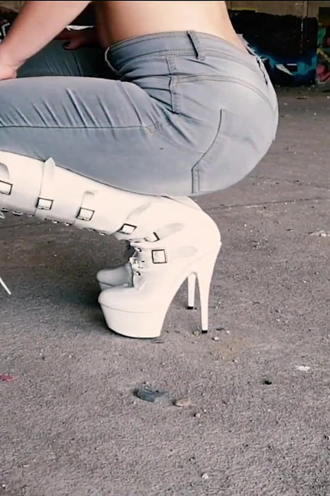 Walking and Teasing in My White Boots - Parts 1 and 2
