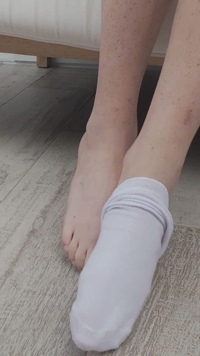 White Ankle Sock Tease and Barefoot Reveal