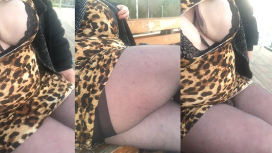 crazy slut cross from greece play outdoor with nylon and tiger bodycon mini dress