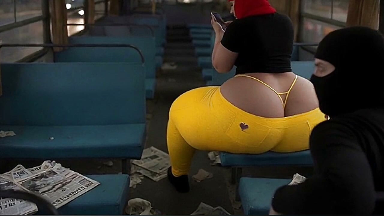 Big Ass Girl in Tight Yellow Leggings Waiting for the Bus