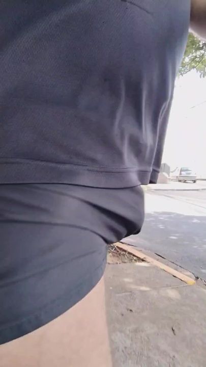 bear taking a walk freeballing dare showing off cock and balls in public part 2