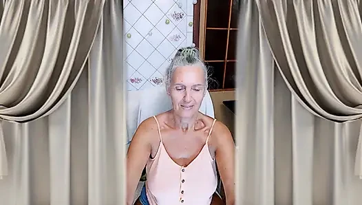 Cheerful old lady Lukerya. Alluring feet and playful flirting on webcam.