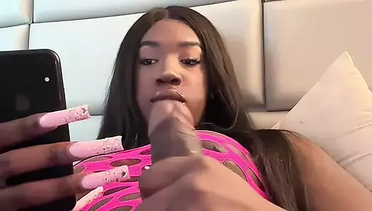 Black trans girl jerking off shoots a huge load