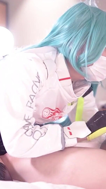 Spectacular moment from "Creampie in Leggings, Hatsune Miku Race queen cosplayer, hentai japanese shemale cosplay 6"