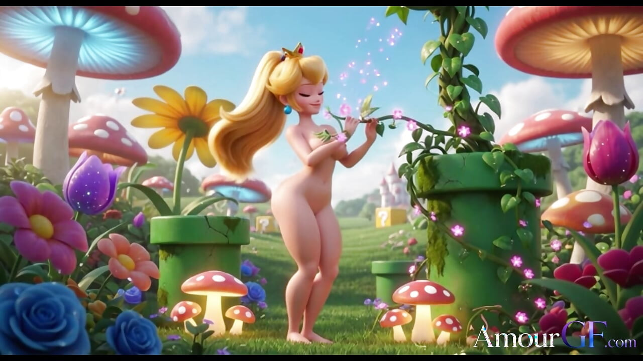 Animação 3D Princesa Peach leva tudo no fundo do jardim