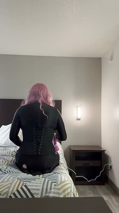 Sissy slut in zentai catsuit uses her vibrator