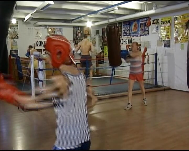 Boxing German babe assfucked in the gym by two dudes