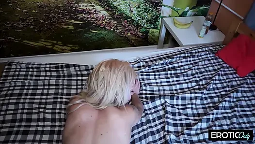 Tattooed Blonde Sucks Throbbing Cock Drooling Spit Everywhere