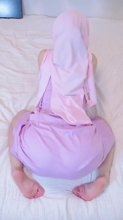 POV: A Malaysian Hijabi Girl Twerking In Bed Showing Off Her Ass In Purple Dress | Clip 1