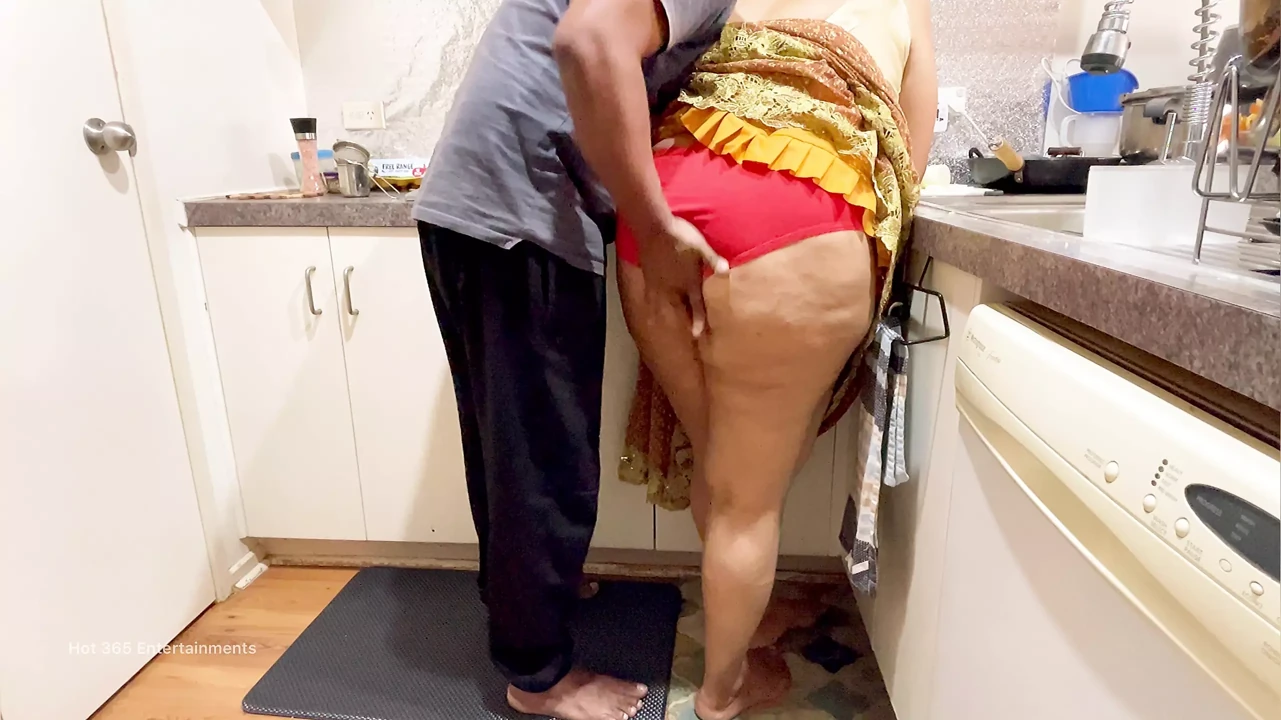 Indian Couple Romance in the Kitchen - Saree Sex - Saree lifted up, Ass Spanked Boobs Press