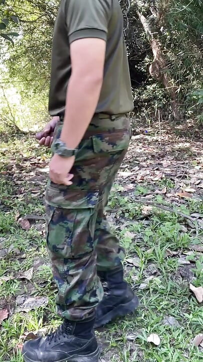 Solider Jerks Off & Cums at Work