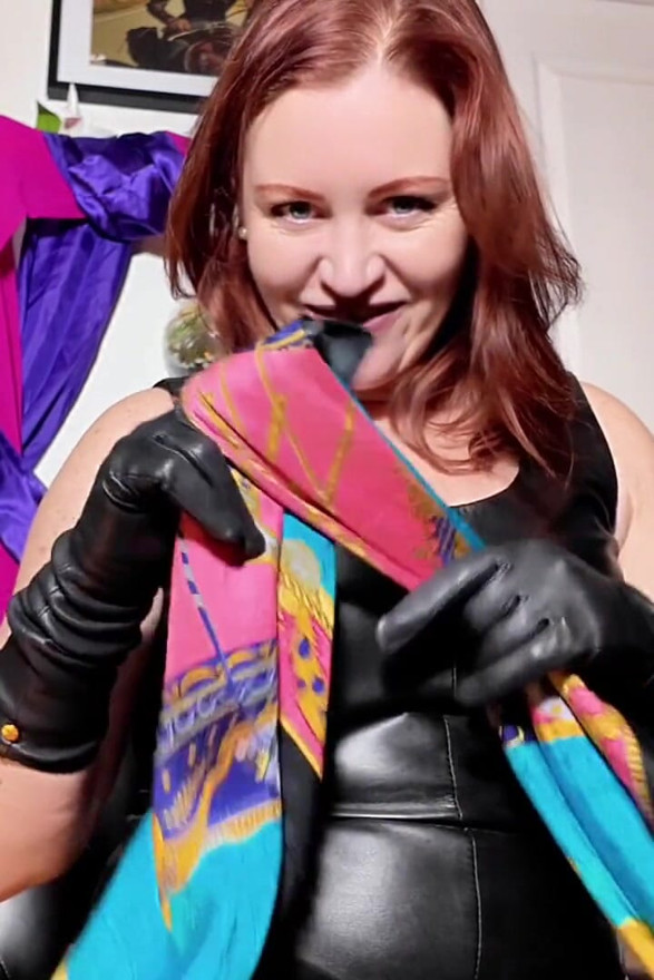 Inanna Justice POV Hermes Silk Scarf & Leather Glove Tease: Luxury Breathplay Edge
