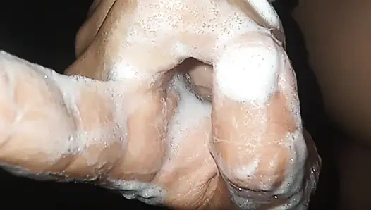Slim guy takes his shower to masturbate