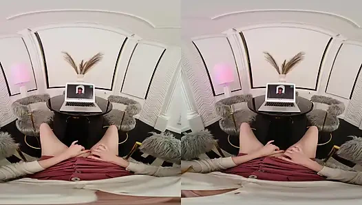 Yoga öğretmenimin önünde kendime dokunuyorum - sanal gerçeklikte