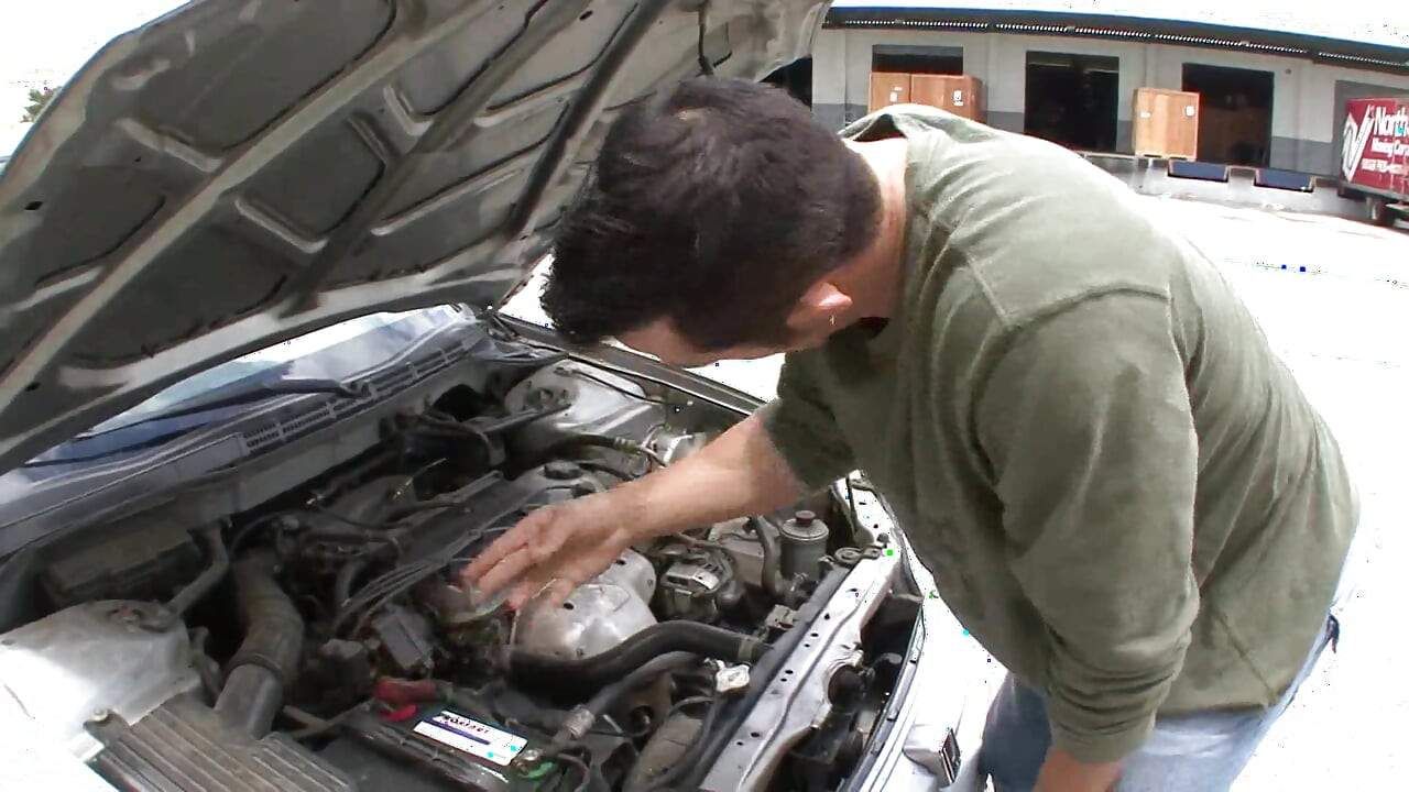 Hot blonde with car trouble slammed by a boy