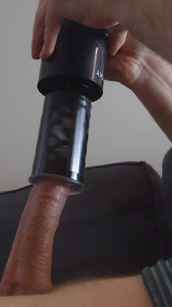 Key moment from "BestVibe STORM CUP 10 Thrusting Spinning Masturbation Cup with Suction Cup. Big cock cumshot"
