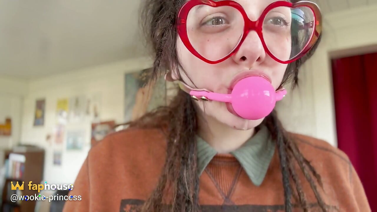 Nerdy Girl First Time Ball Gag Try on and Spit Play
