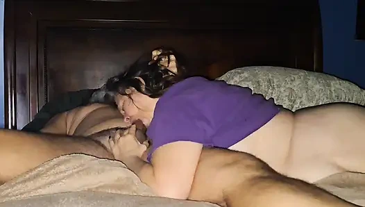 Mature girlfriend sucks my dick balls and ass before sex