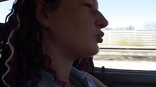 Small titted German babe sucking a hard pecker in the car