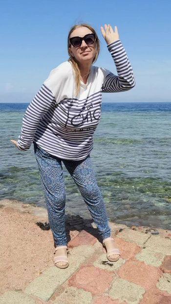 Crazy granny on the beach