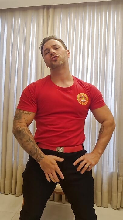 Sexy Firefighter Performs Full Striptease and Cum in His Underwear