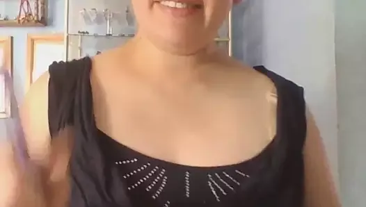 Showing her boobs in online job meeting