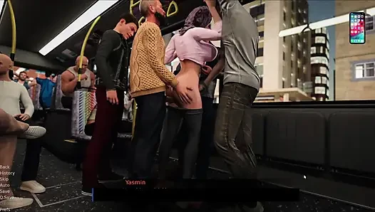 Yasmin wird von einer gruppe von fremden im öffentlichen bus-sex gefickt