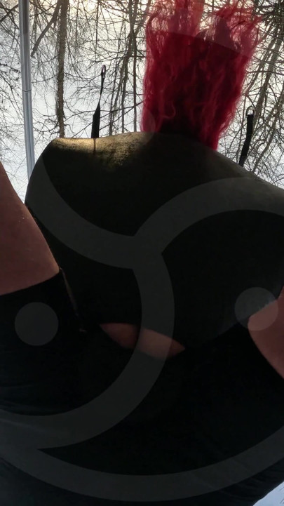 Redhead Transexual Slut Fucked Bareback and Creampied in Public in Sex Sling