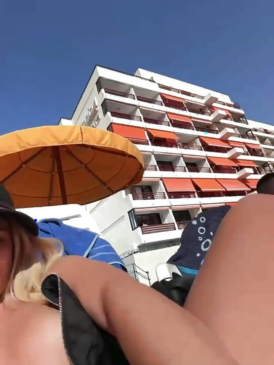 Tattooed Blonde with Big Tits and Hairy Pussy Sucks and Rides a Huge BBC Dildo by the Pool