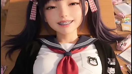 Cosplay siswi sekolah (+18) anime, saat istirahat dia merasa nafsu