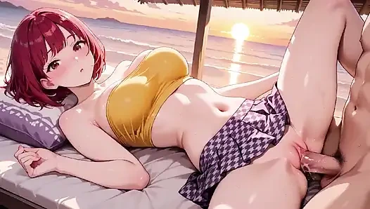 Sie werden nie erraten, wie tief dieses rothaarige Hentai-schätzchen es bei Sonnenuntergang nimmt