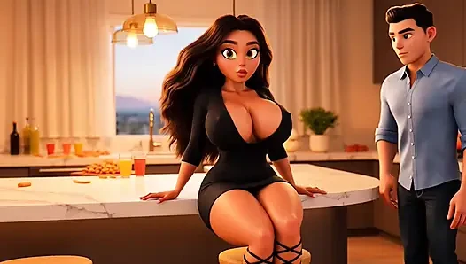 Hot Curvy Married Brazilian Wife Secretly Fucked by Young Neighbor in Kitchen Before Guests Arrive (AI generated)