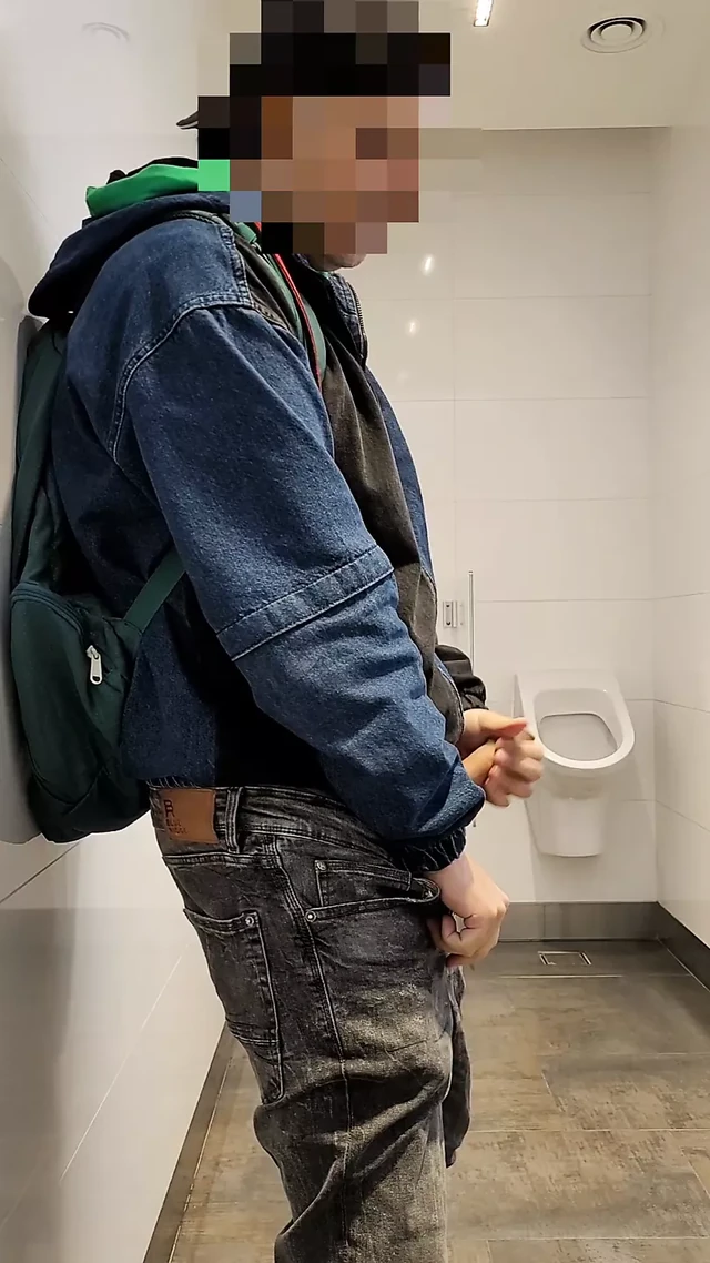 Very hot risky jerk off in public toilet