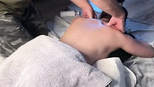 I asked my stepfather for a back massage. We really enjoyed it.