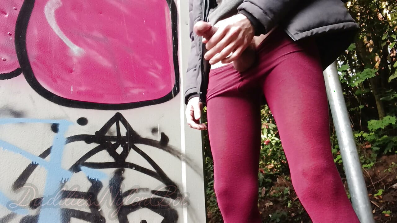 Hairy Sissy in Nylons - Jerking Off in the Nature
