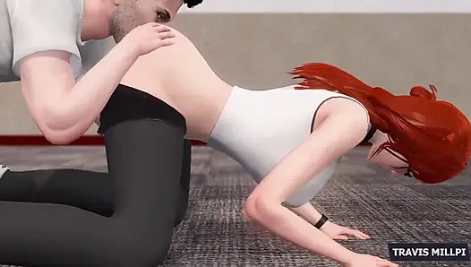Seksi hatun yoga pantolonuyla çalışıyor