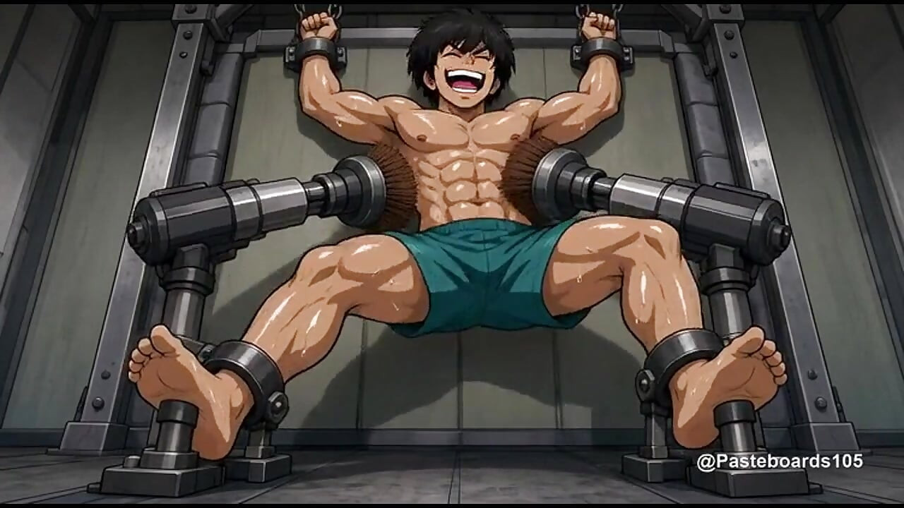 The Endurance Test - Arms Overhead, Brush Wheels On Bare Abs And Ribs (2D Anime Bara)