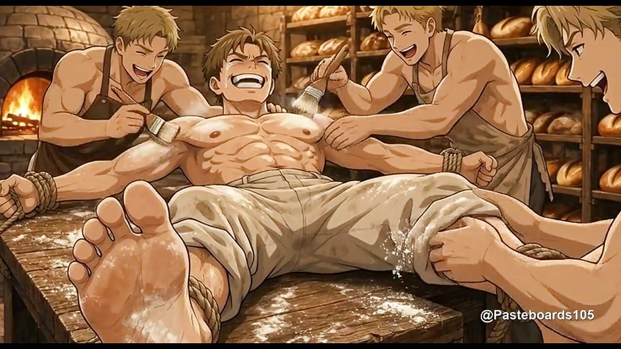 Spread On The Bakery Flour Table - Apprentice Baker Tickled With Pastry Brushes (2D Anime)
