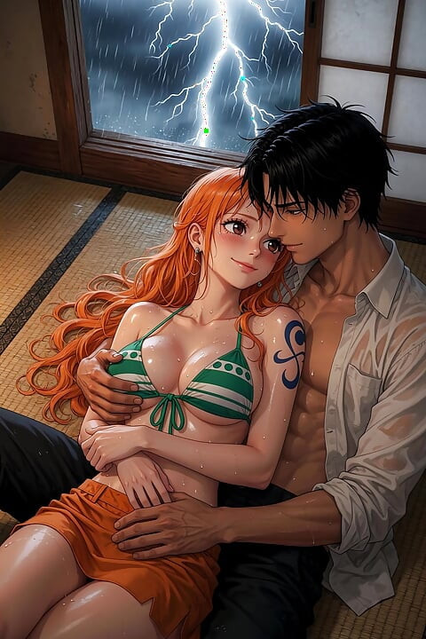 Nami is a slut, she heats her best friend until she eats his big cock and swallows his milk - AI-generated content