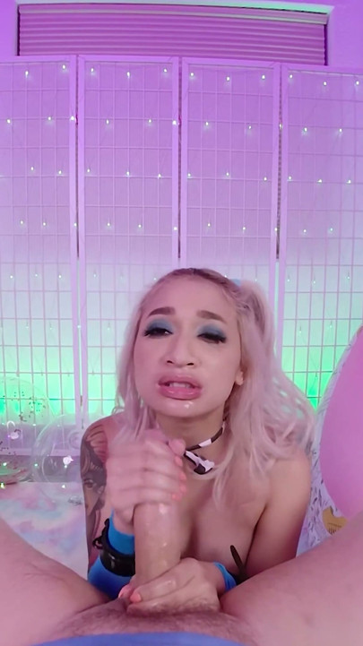 Petite Blonde Asian Avery Black Throat Fuck