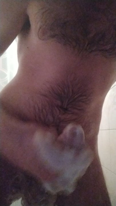 Soapy cock shower wank.