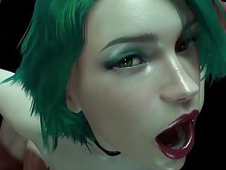 绿头发的辣妹被后入：3D色情短片