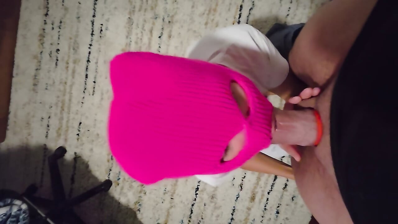 Homemade POV: Mysterious Girl in Pink Ski Mask Sucks Huge Dick