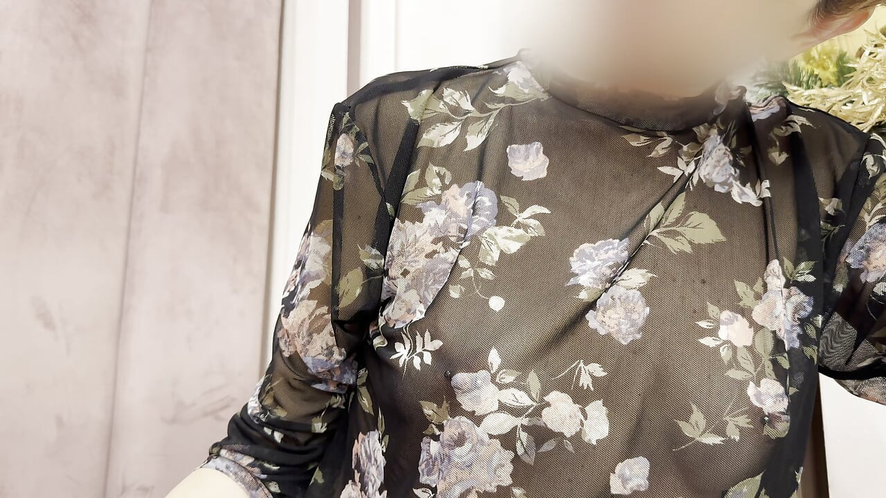 Trying my new sheer blouse in a caffe, showing my hard pierced nipples in public.