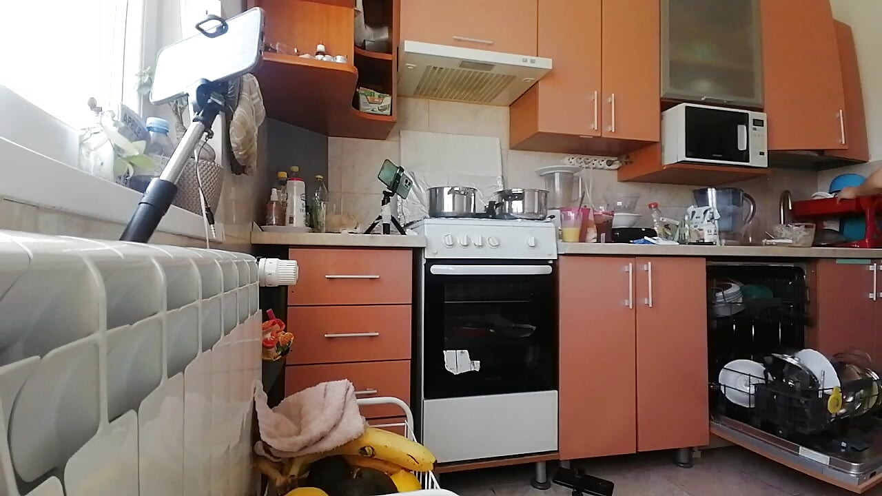 Sexy Mom Prepares Breakfast, Hairy Pussy, Big Tits. Sexy Woman Empties House