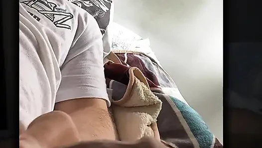 Latino stud shakes his big, hairy cock in the morning until he gets all the thick cum out, starting the day relaxed.